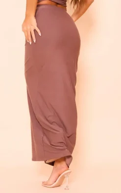 PrettyLittleThing Soft Touch Low Rise Maxi Skirt Mocha