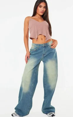 Mocha Soft Towelling V Neck Floaty Hem Top