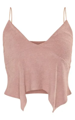 Mocha Soft Towelling V Neck Floaty Hem Top