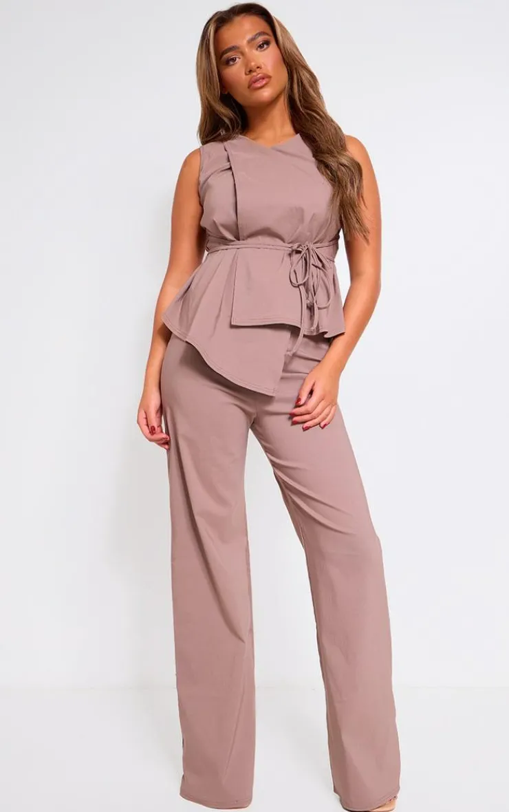 Outlet PrettyLittleThing Stretch Woven Mid Rise Wide Leg Pants Mocha