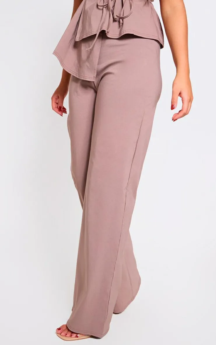 Outlet PrettyLittleThing Stretch Woven Mid Rise Wide Leg Pants Mocha