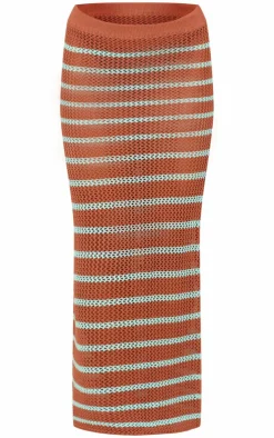 Hot PrettyLittleThing Stripe Crochet Knit Maxi Skirt Mocha