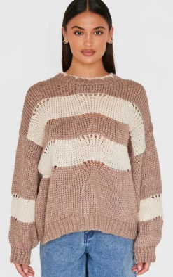 PrettyLittleThing Sweaters*Stripe Distressed Detail Chunky Knit Sweater