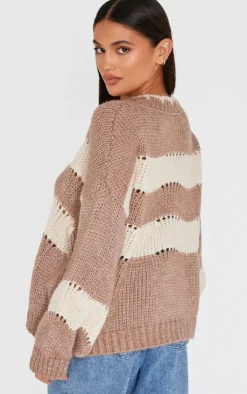 PrettyLittleThing Sweaters*Stripe Distressed Detail Chunky Knit Sweater