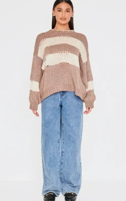 PrettyLittleThing Sweaters*Stripe Distressed Detail Chunky Knit Sweater