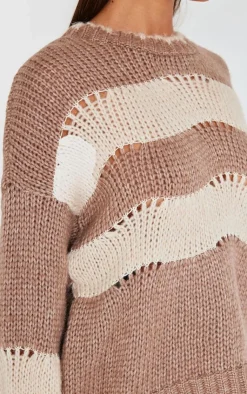 PrettyLittleThing Sweaters*Stripe Distressed Detail Chunky Knit Sweater