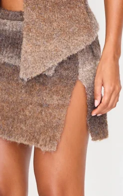 Clearance PrettyLittleThing Stripe Textured Knit Fold Over Mini Skirt Mocha