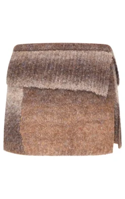 Clearance PrettyLittleThing Stripe Textured Knit Fold Over Mini Skirt Mocha