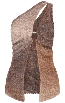 Best PrettyLittleThing Stripe Textured Knit O Ring Asymmetric Cut Out Top Mocha