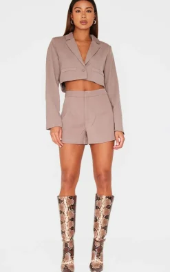New PrettyLittleThing Tailored Cropped Pocket Detail Blazer Mocha