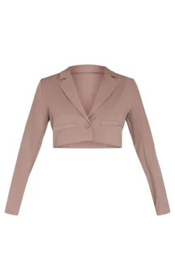 New PrettyLittleThing Tailored Cropped Pocket Detail Blazer Mocha