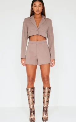 PrettyLittleThing Tailored High Waist Shorts Mocha