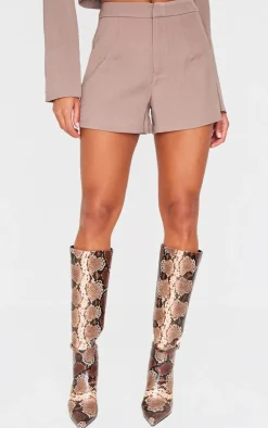 PrettyLittleThing Tailored High Waist Shorts Mocha