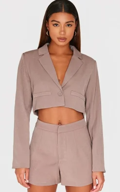 PrettyLittleThing Tailored High Waist Shorts Mocha