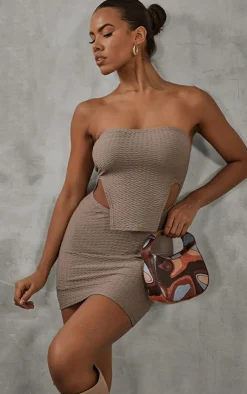 Textured Bandeau Stirrup Hem Bodycon Dress-PrettyLittleThing Outlet