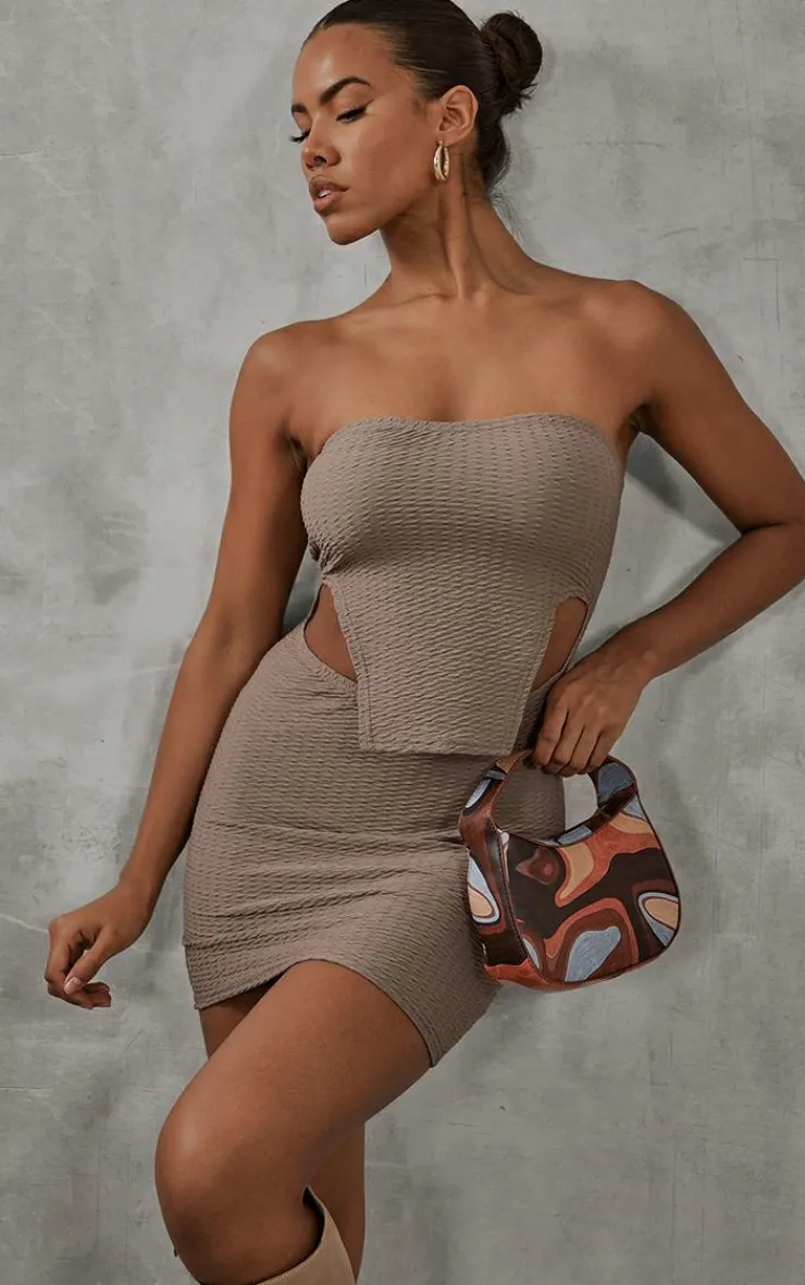 Textured Bandeau Stirrup Hem Bodycon Dress-PrettyLittleThing Outlet