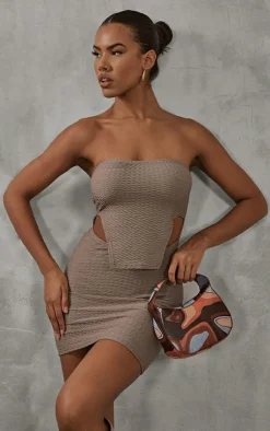 Textured Bandeau Stirrup Hem Bodycon Dress-PrettyLittleThing Outlet