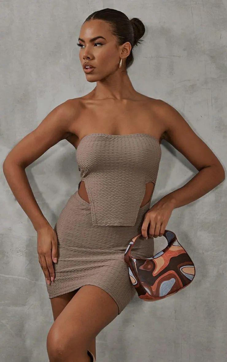 Textured Bandeau Stirrup Hem Bodycon Dress-PrettyLittleThing Outlet