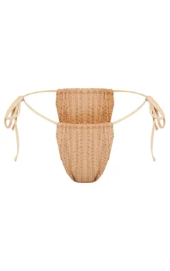 Mocha Textured Crochet Tie Side Bikini Bottoms