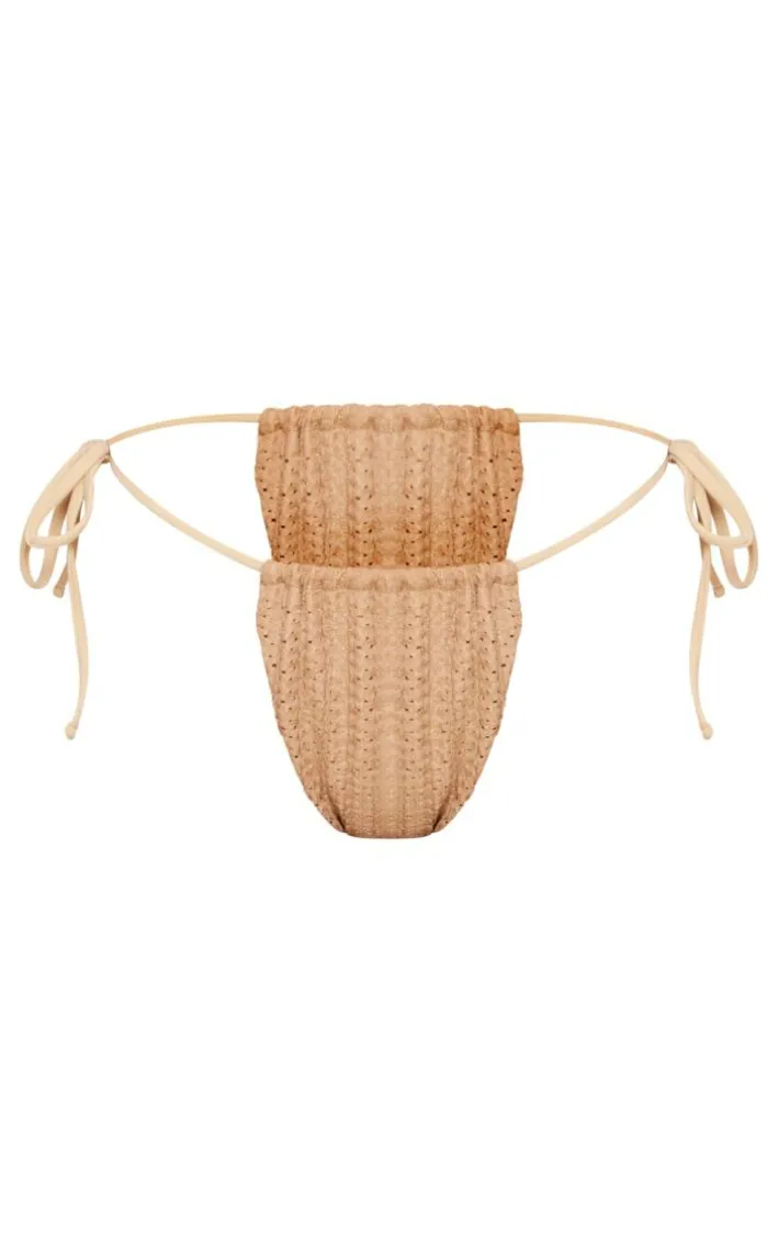 Mocha Textured Crochet Tie Side Bikini Bottoms