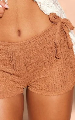 Mocha Textured Jersey Tie Side Mini Hot Pant