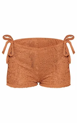 Mocha Textured Jersey Tie Side Mini Hot Pant