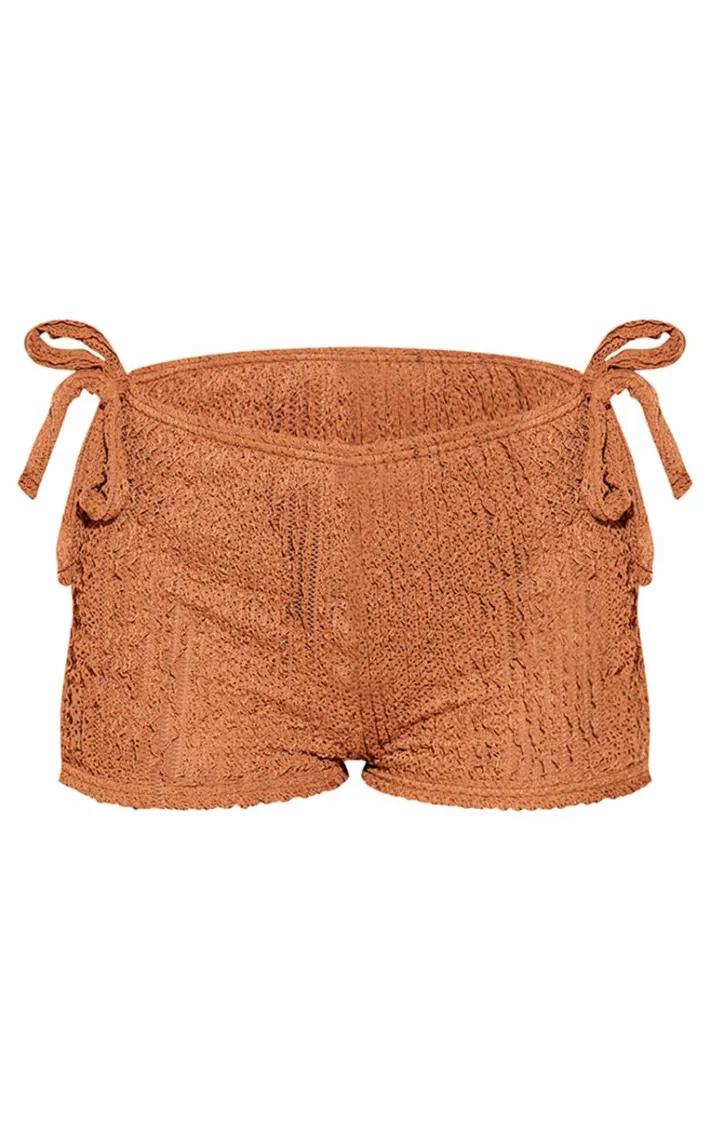 Mocha Textured Jersey Tie Side Mini Hot Pant