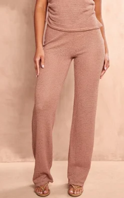 Best PrettyLittleThing Mocha Textured Straight Leg Pants Mocha.
