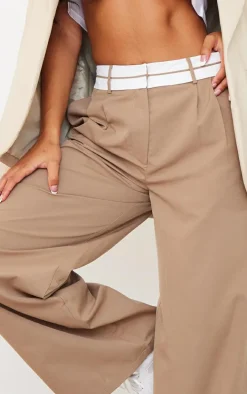Mocha Turn Over Waist Straight Leg Pants