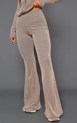 Outlet PrettyLittleThing Two Tone Rib High Waist Flares Mocha