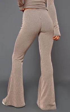 Outlet PrettyLittleThing Two Tone Rib High Waist Flares Mocha