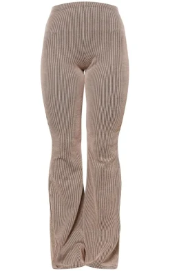 Outlet PrettyLittleThing Two Tone Rib High Waist Flares Mocha