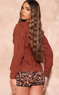 PrettyLittleThing Shirts*Woven Double Tie Shirred Top