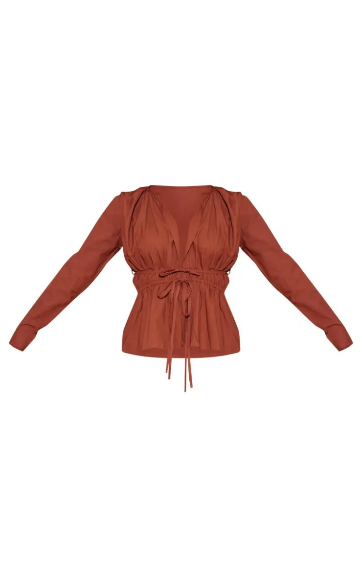 PrettyLittleThing Shirts*Woven Double Tie Shirred Top