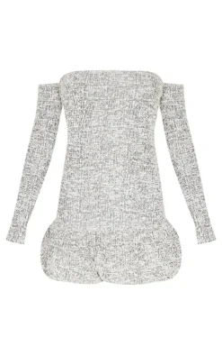 Bardot Boucle Puffball Mini Dress-PrettyLittleThing Sale