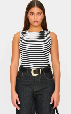 PrettyLittleThing Sleeveless Tops*Boat Neck Striped Vest Top