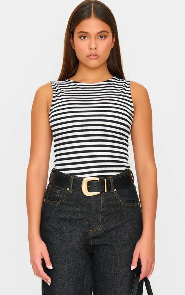 PrettyLittleThing Sleeveless Tops*Boat Neck Striped Vest Top