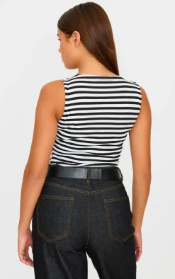 PrettyLittleThing Sleeveless Tops*Boat Neck Striped Vest Top
