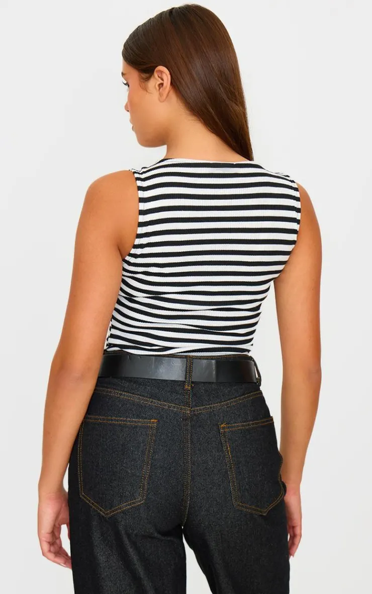 PrettyLittleThing Sleeveless Tops*Boat Neck Striped Vest Top