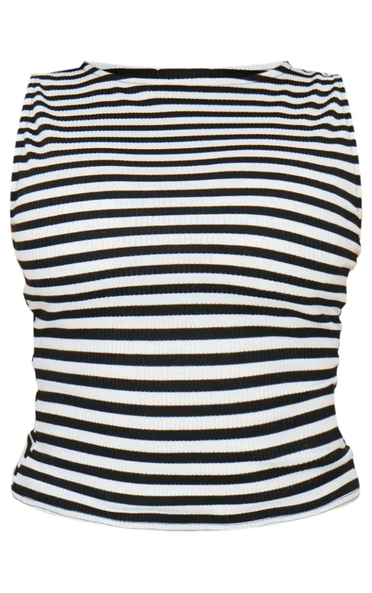 PrettyLittleThing Sleeveless Tops*Boat Neck Striped Vest Top