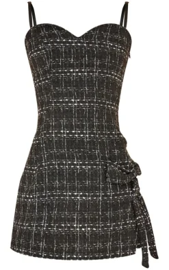 Boucle Strappy Bow Detail Bodycon Dress-PrettyLittleThing Discount