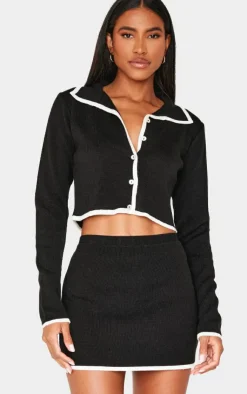 Hot PrettyLittleThing Button Up Cropped Knit Shirt Monochrome