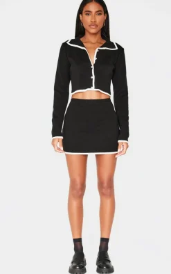 Hot PrettyLittleThing Button Up Cropped Knit Shirt Monochrome