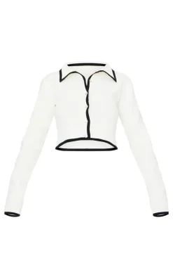 Hot PrettyLittleThing Button Up Cropped Knit Shirt Monochrome