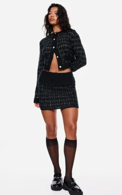 Sale PrettyLittleThing Contrast Boucle Knit Mini Skirt Monochrome