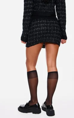 Sale PrettyLittleThing Contrast Boucle Knit Mini Skirt Monochrome