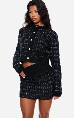 Sale PrettyLittleThing Contrast Boucle Knit Mini Skirt Monochrome