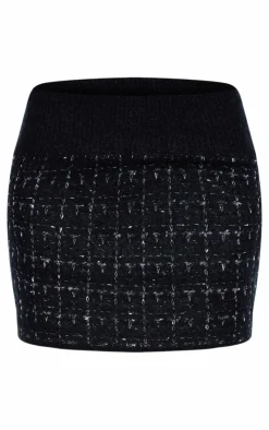 Sale PrettyLittleThing Contrast Boucle Knit Mini Skirt Monochrome