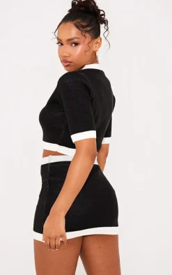 PrettyLittleThing Contrast Hem Button Up Mini Cardigan Monochrome