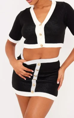 PrettyLittleThing Contrast Hem Button Up Mini Cardigan Monochrome
